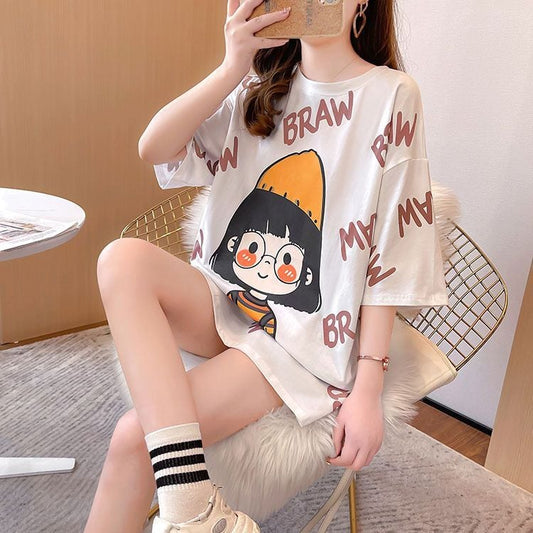 新商品 好感度満載 ラウンドネック プリント Tシャツ カットソーins-8477