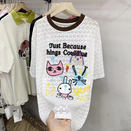 【半額！期間限定！！】新商品  超人気 キュート プリント  2色半袖Tシャツins-8520