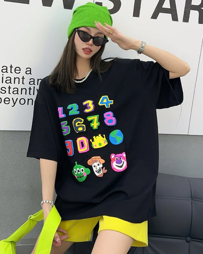 売り切れ必至 個性派 プリント三色 ゆったり 半袖Tシャツ ins-8462