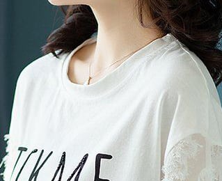 絶対欲しい エレガント レース 切り替え プリント 半袖Tシャツins-8587