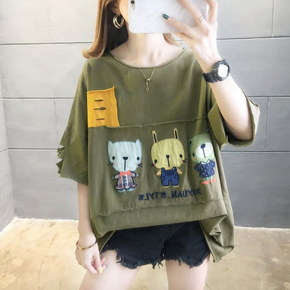 絶対欲しい  個性派 ダメージ加工 ゆったり 半袖Tシャツ 全3色 ins-4949