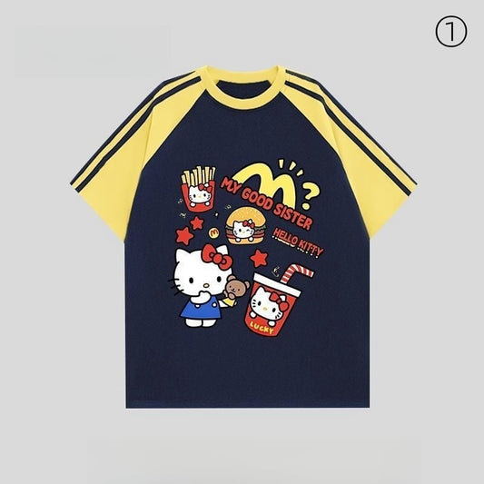 早い者勝ち カジュアル キュート 切り替え プリント  半袖Tシャツins-8618