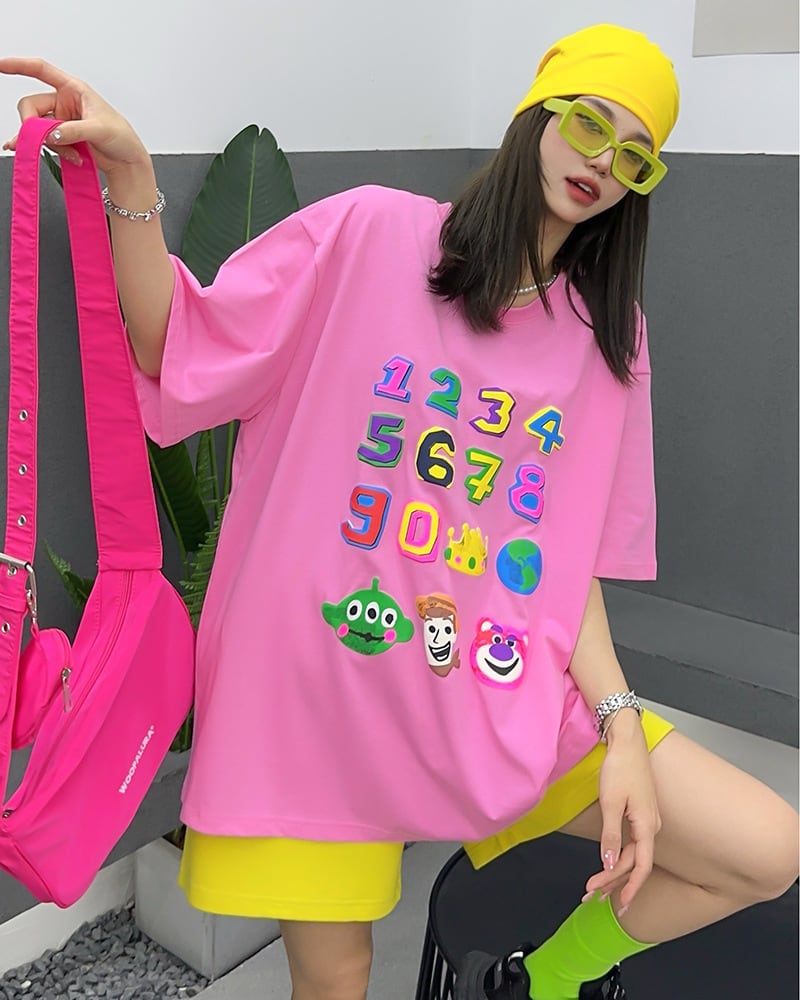 売り切れ必至 個性派 プリント三色 ゆったり 半袖Tシャツ ins-8462