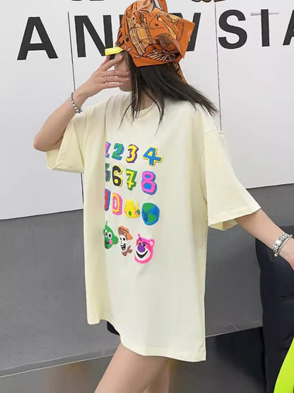 売り切れ必至 個性派 プリント三色 ゆったり 半袖Tシャツ ins-8462