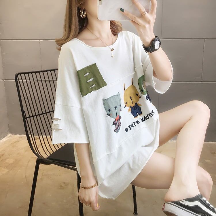 絶対欲しい  個性派 ダメージ加工 ゆったり 半袖Tシャツ 全3色 ins-4949