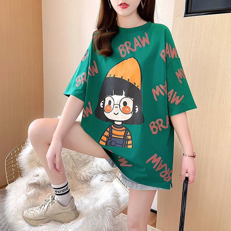 新商品 好感度満載 ラウンドネック プリント Tシャツ カットソーins-8477