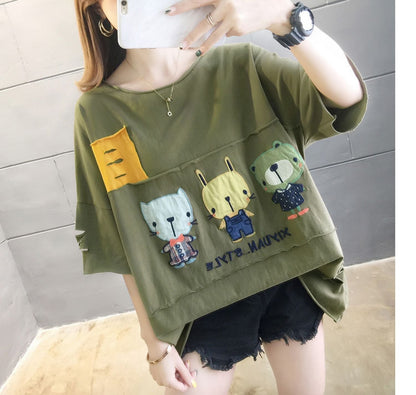 絶対欲しい  個性派 ダメージ加工 ゆったり 半袖Tシャツ 全3色 ins-4949