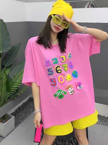 売り切れ必至 個性派 プリント三色 ゆったり 半袖Tシャツ ins-8462