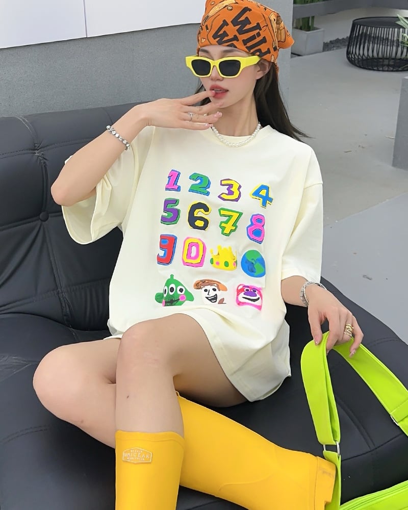 売り切れ必至 個性派 プリント三色 ゆったり 半袖Tシャツ ins-8462