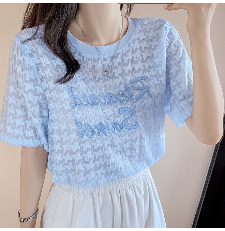 【半額！期間限定！！】大活躍 定番シンプル シフォン 刺繍 全3色 Tシャツ カットソー ins-8601