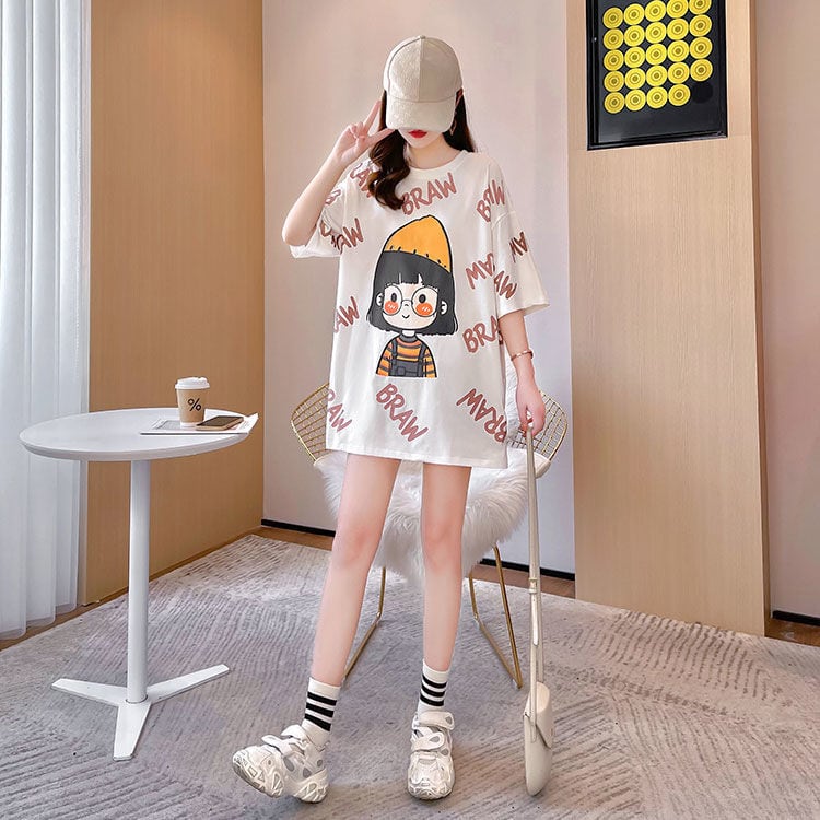 新商品 好感度満載 ラウンドネック プリント Tシャツ カットソーins-8477