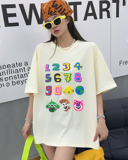 売り切れ必至 個性派 プリント三色 ゆったり 半袖Tシャツ ins-8462