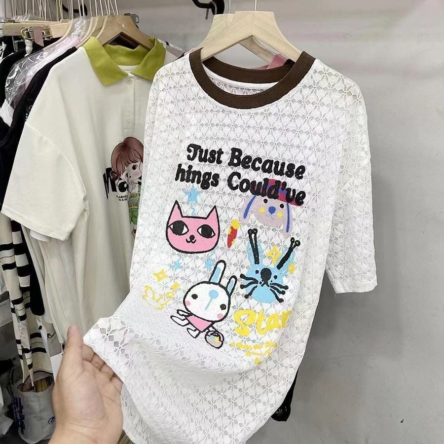 【半額！期間限定！！】新商品  超人気 キュート プリント  2色半袖Tシャツins-8520