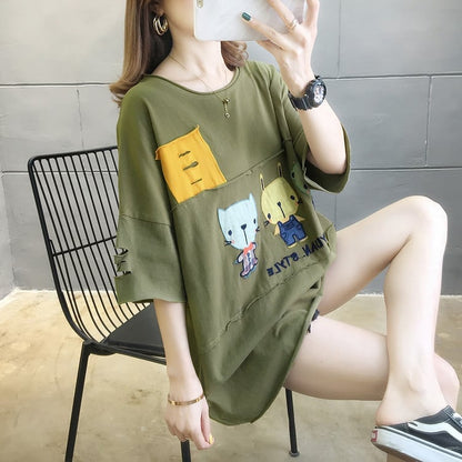 絶対欲しい  個性派 ダメージ加工 ゆったり 半袖Tシャツ 全3色 ins-4949