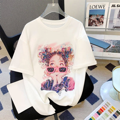 【半額！期間限定！！】大人可愛い上質 カジュアル キュートプリント 半袖Tシャツins-8593