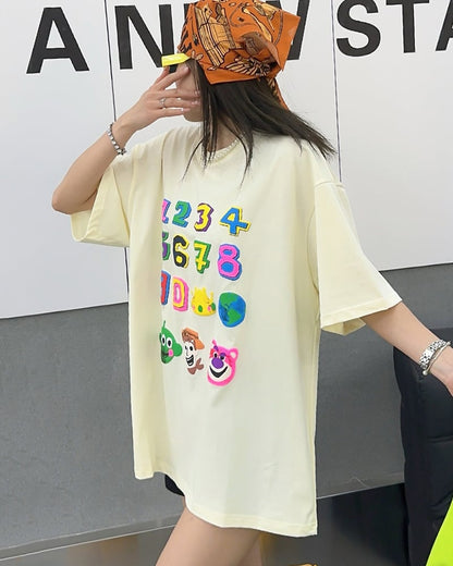 売り切れ必至 個性派 プリント三色 ゆったり 半袖Tシャツ ins-8462