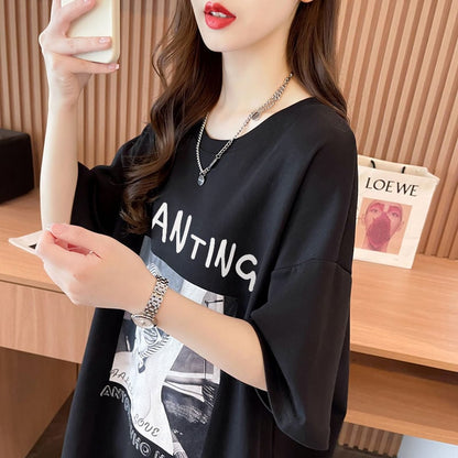 質感のいい ラウンドネック 半袖 Tシャツ ワンピース ins-8638